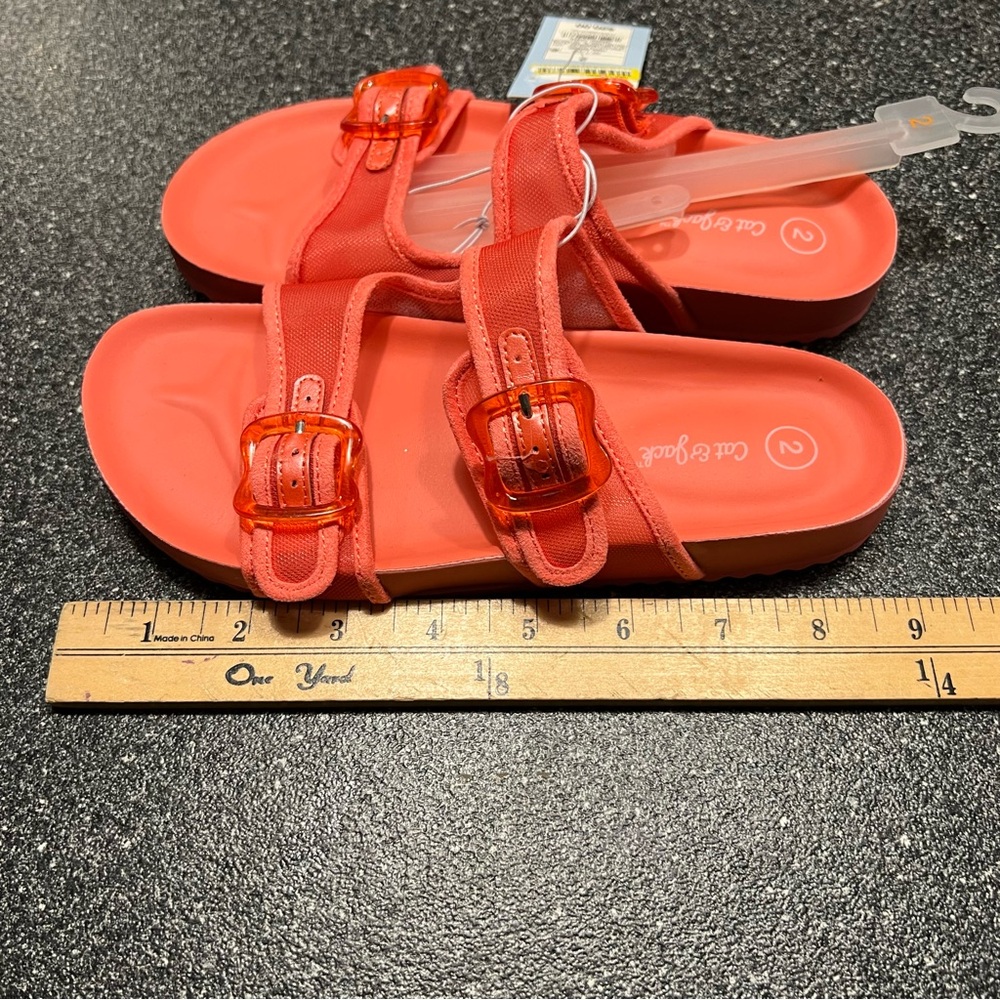 NWT Cat & Jack Kid Kaia Mesh Footbed Sandals- Coral Red Size 2 - Picture 3 of 5